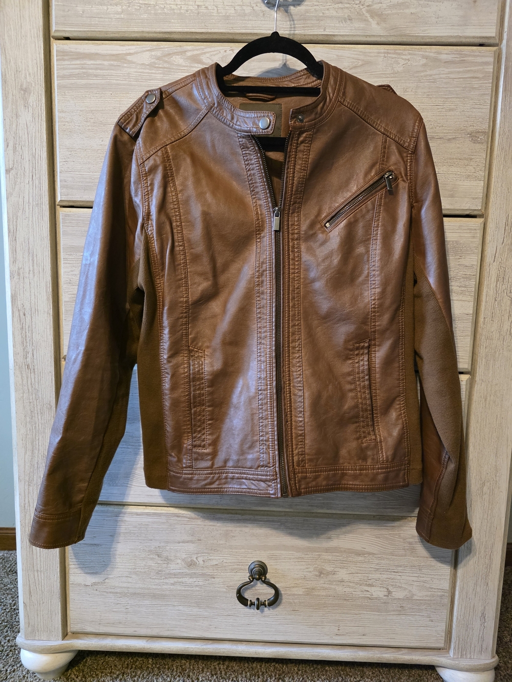 Classic Brown Leather Moto Jacket - Women's